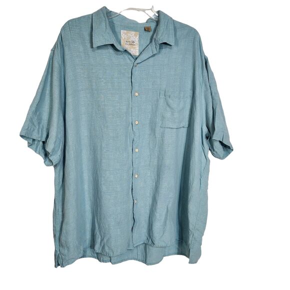 Tasso Elba Island Men Shirt XXL Silk Linen Tropical Hawaiian Short Sleeve Pocket - Picture 1 of 9